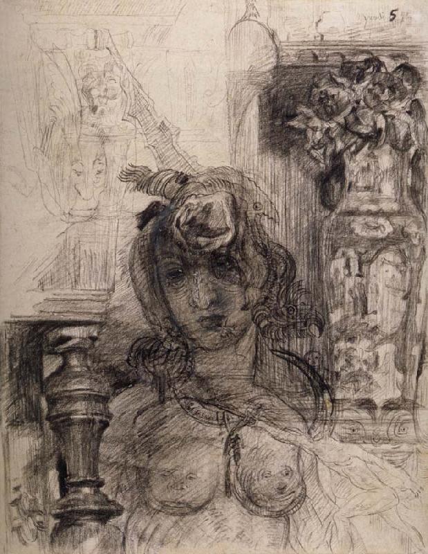 Nude at a Balustrade or Nude with Vase and Column, James Ensor